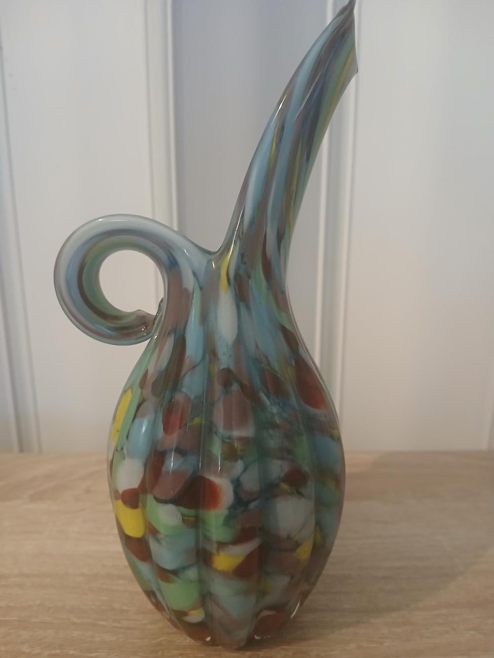 Vintage MURANO Multicolor Art Glass Vase - Blue, Green & Yellow Accent